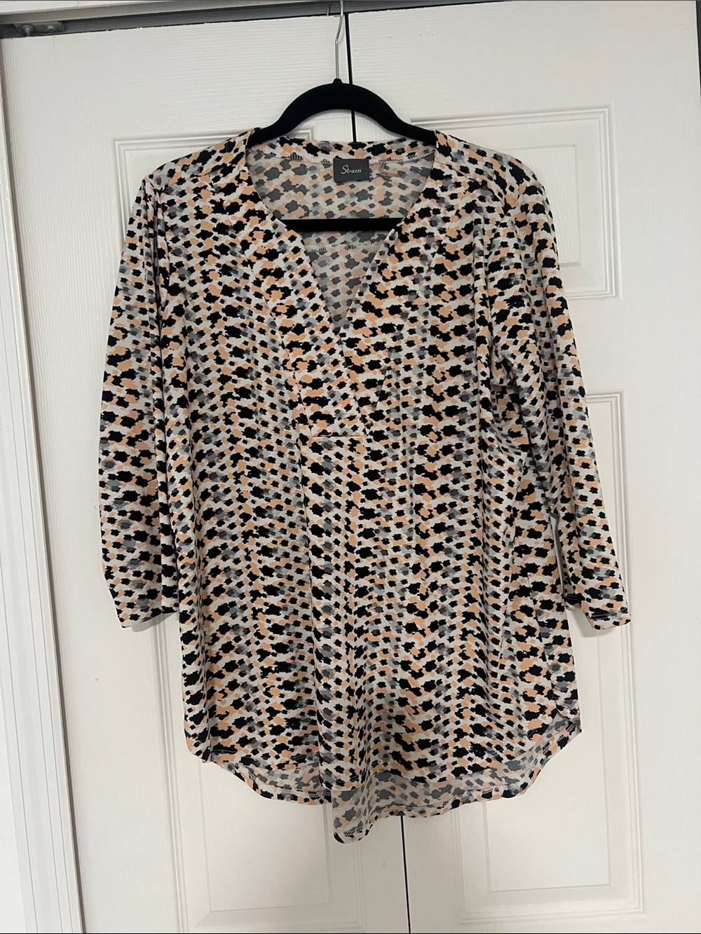 Strazzi Beige Black Animal-Print V-Neck Blouse